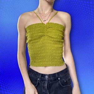 Madewell NWT ruched stretchy halter top cotton tank in matcha green, size M